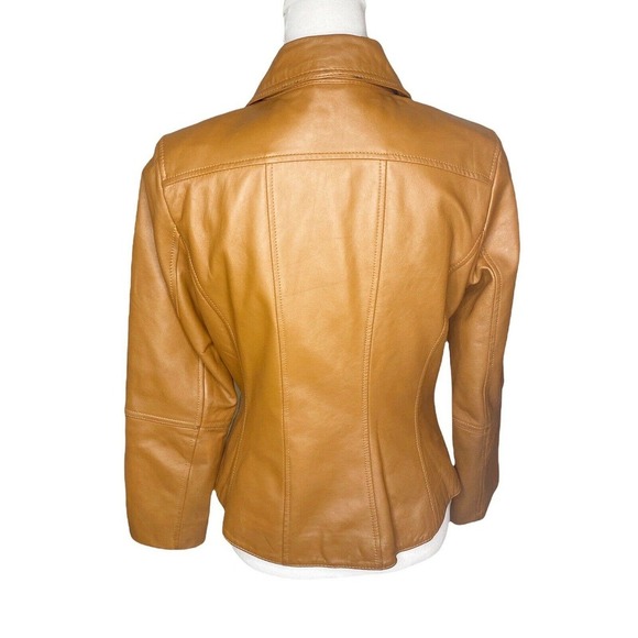 Twiggy of London Tan Leather Full Zip Moto Jacket Hipster Biker Punk Rock Small - Picture 3 of 12